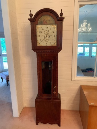 Antique Regency Mahogany Longcase Clock Painted Dial by W.Oswald Newbottle