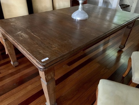 Large Antique Oak Extending Dining Table on Casters with 2 Leaves