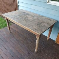 Antique Pine Farmhouse Table on Turned Legs - Top Needs a Little Attention