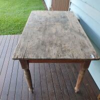 Antique Pine Farmhouse Table on Turned Legs - Top Needs a Little Attention - 3