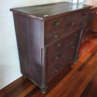 Antique Red Cedar Tall Boy with Hat Drawer and Gun Barrel Columns to Sides - 2