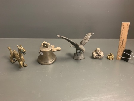 Asstd Lot Vintage Brassware inc. Small Bell, Eagle, Dragon, Buddhas