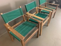 3 Hardwood and Canvas Outdoor Chairs - As Is - 2