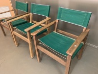 3 Hardwood and Canvas Outdoor Chairs - As Is - 3