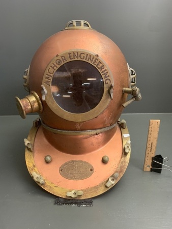 Full Size Copper and Brass Reproduction Anchor Engineering Diving Helmet with Name Tags