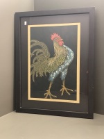 'CockSure' Framed and Signed Ltd Edition 4/9 Hand Coloured Lino Cut by Sarah Mitchell 2012