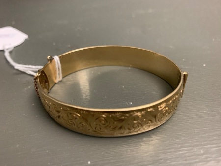 Vintage 9ct Gold Solid Metal Core Bangle with Engraving