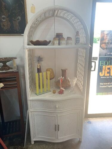 Large White Arched Cane Serpentine Shelf Unit