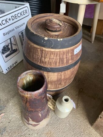 2 Vintage Stoneware Pots + Vase inc. Cider Barrel