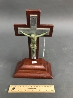 Vintage Timber & Chrome Crucifix - As Is