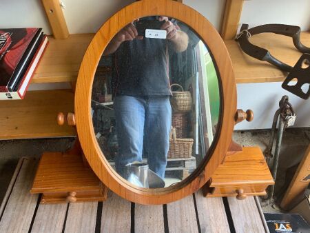 Pine Table Top Oval Mirror with Trinket Drawers