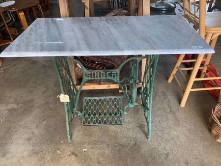 Marble Topped Cast Iron Singer Sewer Base Table