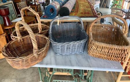 4 Asstd Wicker Market Baskets - 1 Painted Grey