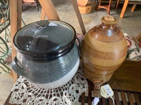2 Glazed Stoneware Pots