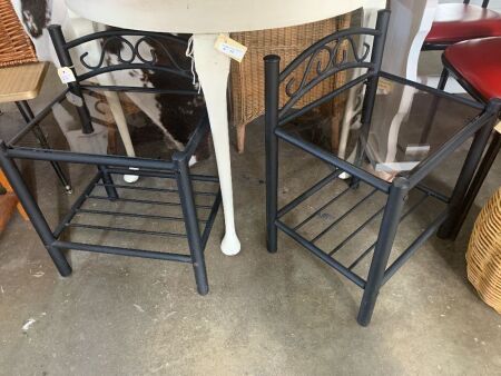 Pair of Metal Glass Topped Side Tables