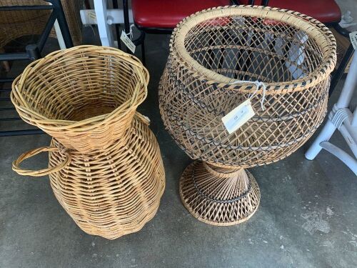 Split Cane Plant Stand + Wicker Floor Vase