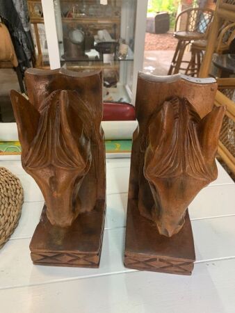 Pair of Carved Horsehead Bookends