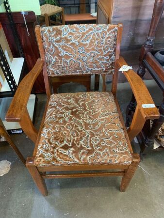Vintage Upholstered Silky Oak Armchair