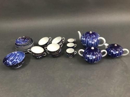 Japanese Cobalt Blue Porcelain Tea Set
