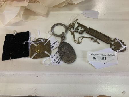 Asstd Lot of Vintage Pins, Medals, Key Rings