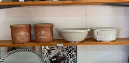 2 Barum Ware Terracotta Storage Jar, Cream Mixing Bowl and Vintage Po
