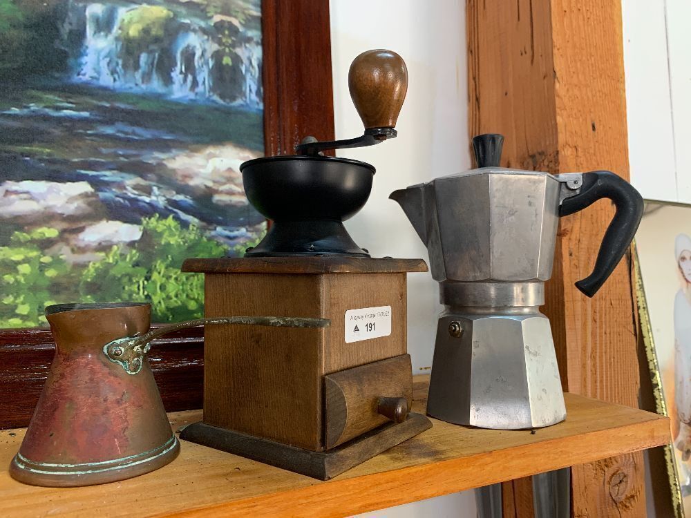 Vintage Coffee Grinder, Stovetop Espresso Maker, Copper Milk Pourer