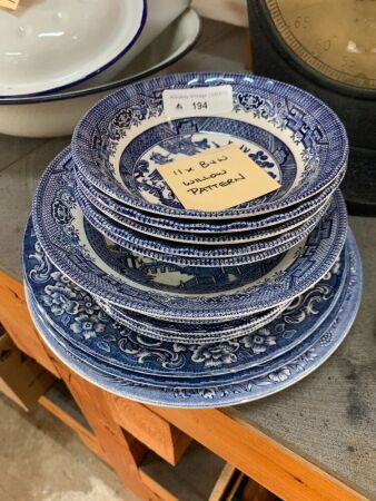 Asstd Lot of Blue and White China inc. Willow Pattern