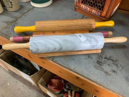 3 x Rolling Pins - 2 Vintage Timber + 1 Marble