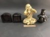 Job Lot Pair Bookends, Ned Kelly Moneybox & Young Monk Figure