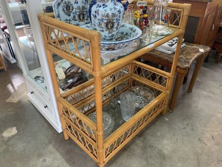 2 Tier Cane and Glass Shelf Unit