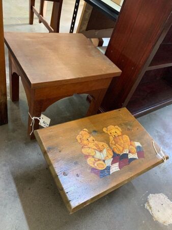 2 Timber Stools - 1 Painted with Teddies