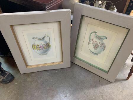 2 x Timber Framed Prints of Vintage Ceramic Jugs