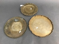 3 Vintage Chinese Incised Brass Trays