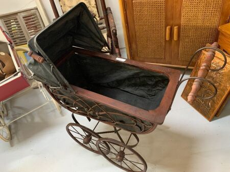 Antique Style Timber and Iron Pram