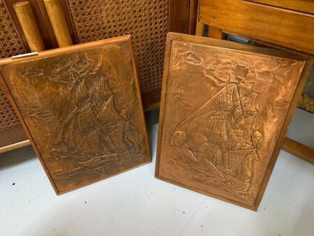 2 x Pressed Copper Nautical Pictures