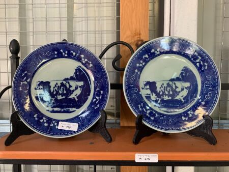 Pair of Blue and White Cow Plates
