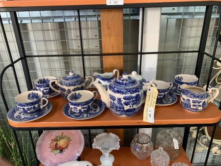 Shelf Lot of Japanese Blue and White Porcelain Tea Set - Sugar Bowl been Repaired