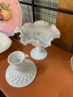 2 Pieces of Fenton White Hobnail Glass - 2