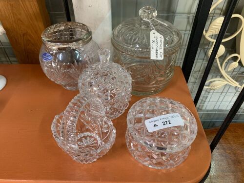 Asstd Lot of 5 Pieces of Crystal and Glass