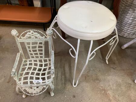 Small Iron Throne + Vintage Iron Stool