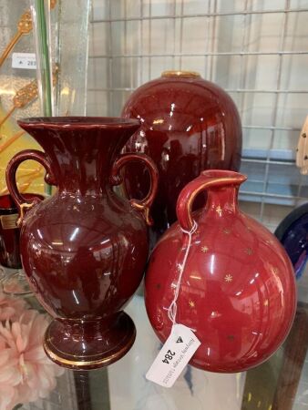 3 Asstd Burgundy Vases inc. Gouda