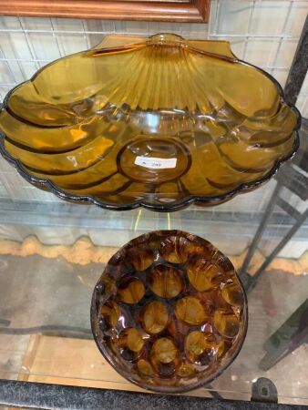 2 Pieces Vintage Amber Glass