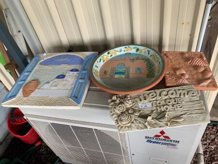 4 x Terracotta/Plaster Signs etc