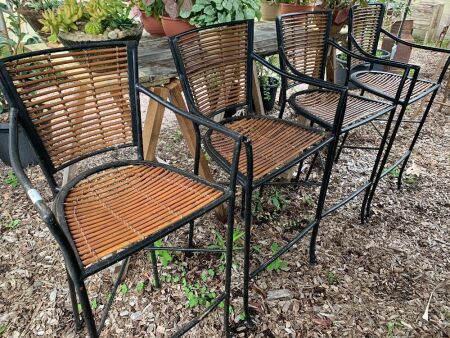 4 x Tall Iron and Bamboo Bar Stools