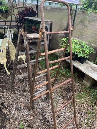 2 Vintage Trestle Ladders - 1 Timber 1 Metal