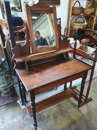 Antique Timber Mirrored Washstand