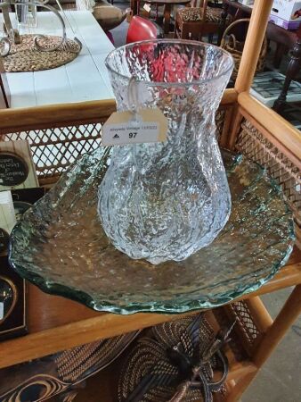 Italian Art Glass Vase + Glass Shell Dish