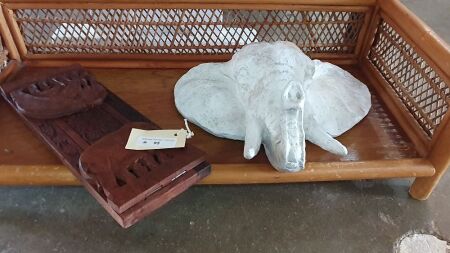 Cast White Elephant Head + Sandalwood Elephant Book Holder