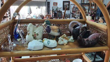 Asstd Shelf Lot of 11 Ceramic Swans, Ducks, Geese