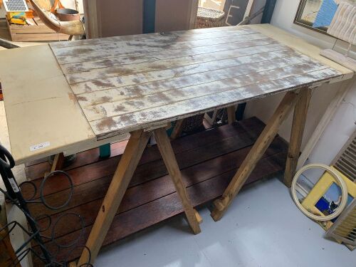 Folding Trestle Table with Shelf Under